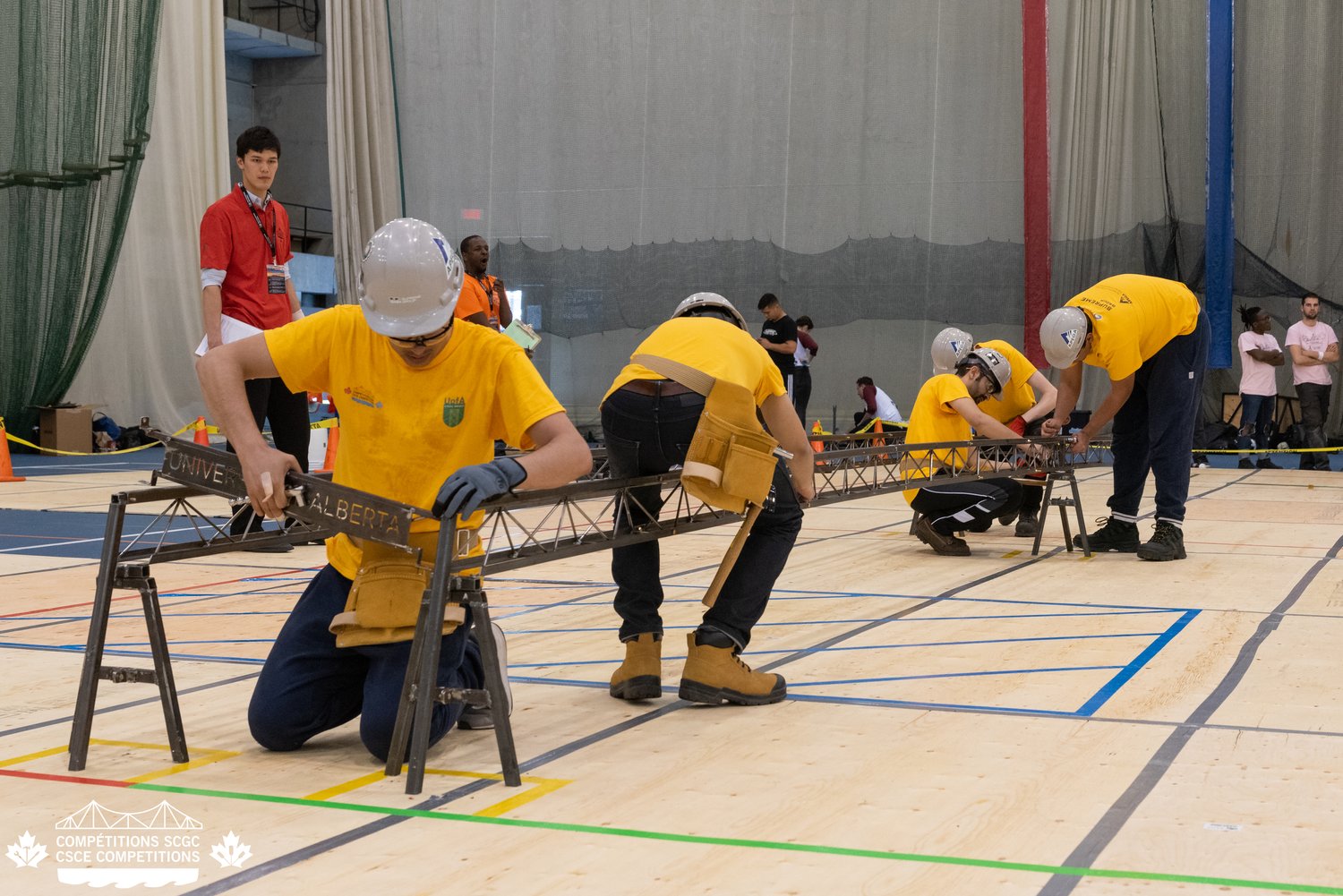 Steel Bridge Team members assembling their bridge at Nationals
